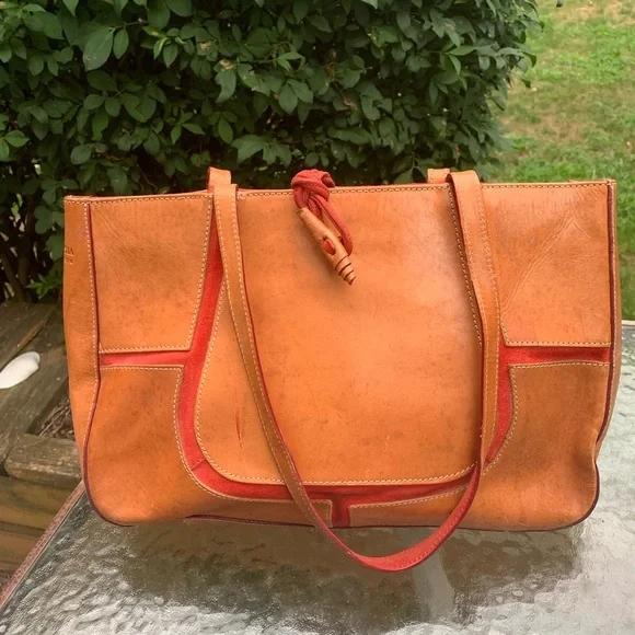 Claudia Firenze brown leather bag with red suede - Picture 2 of 8